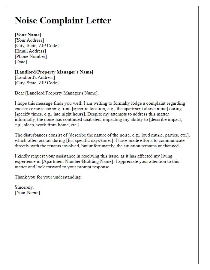 Letter template of tenant noise complaint.