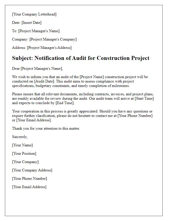 Letter template of construction project audit notification