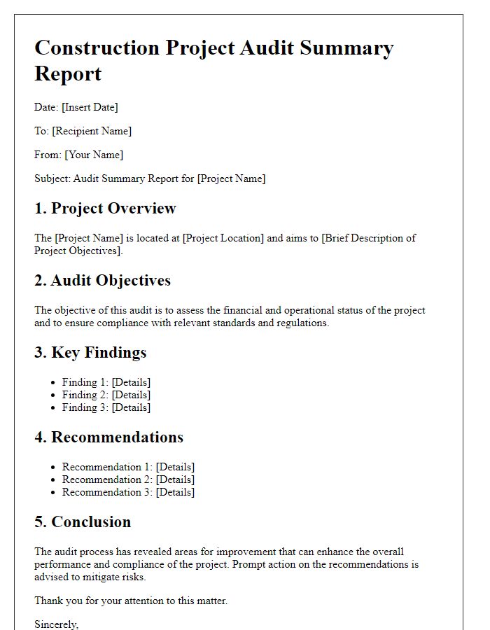 Letter template of construction project audit summary report