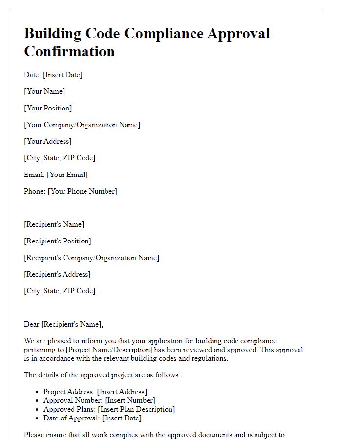 Letter template of confirmation for building code compliance approval