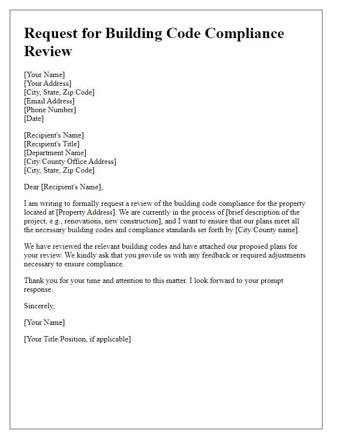 Letter template of request for building code compliance review