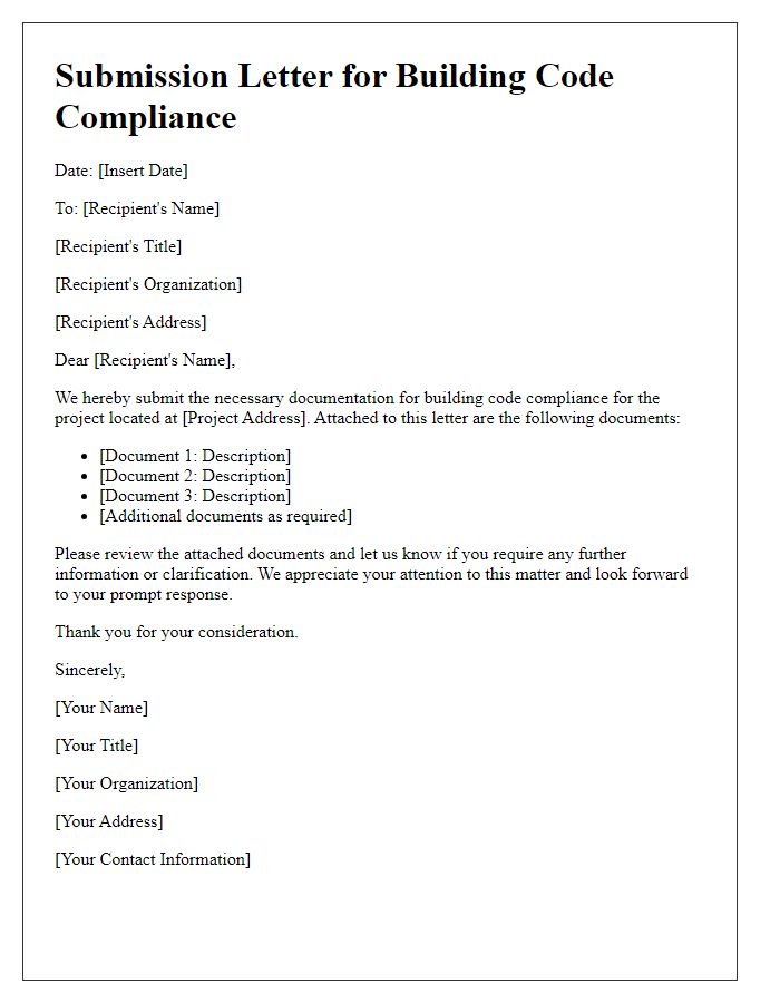 Letter template of submission for building code compliance documentation