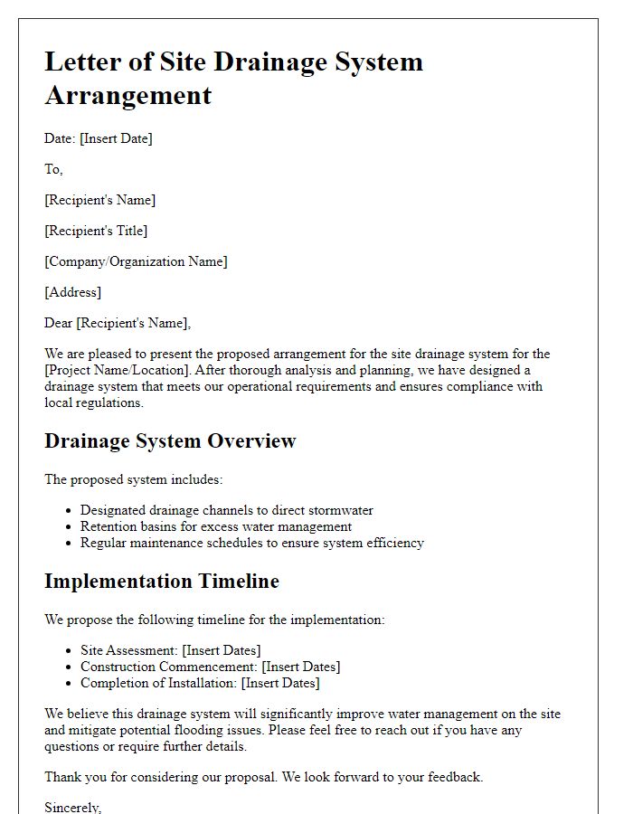 Letter template of site drainage system arrangement