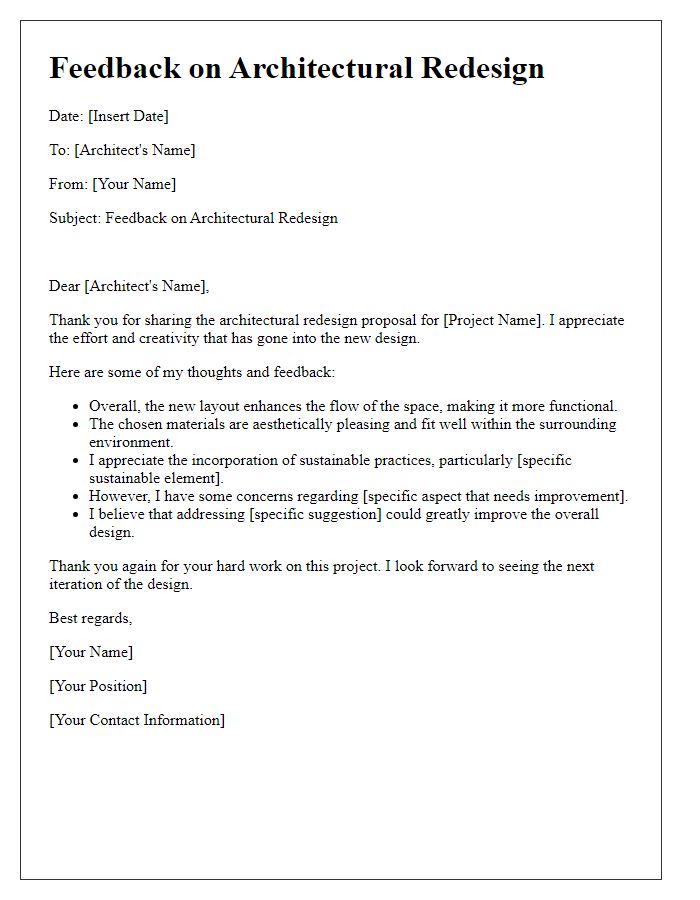 Letter template of feedback on architectural redesign