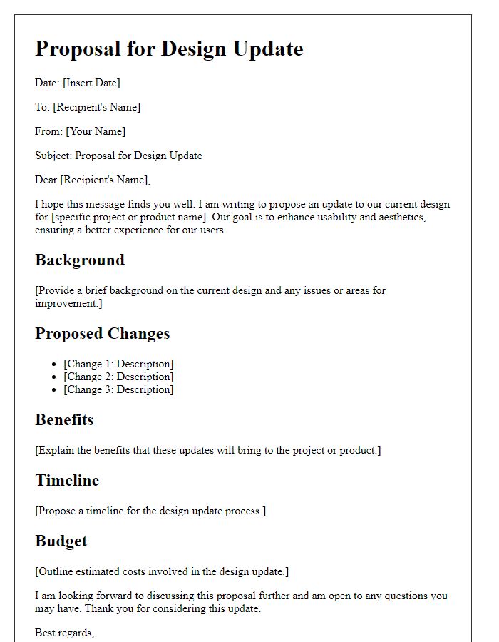 Letter template of proposal for design update