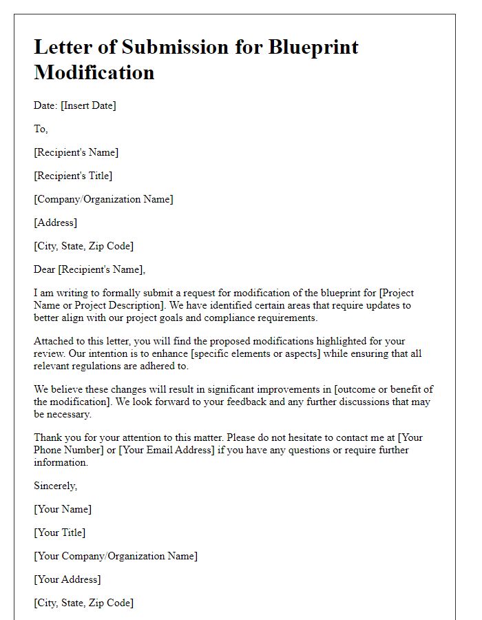 Letter template of submission for blueprint modification