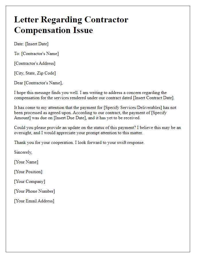 Letter template of contractor compensation issue