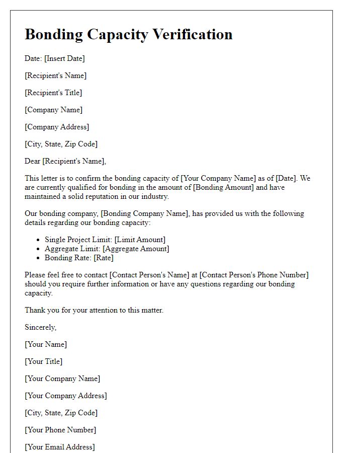 Letter template of Bonding Capacity Verification