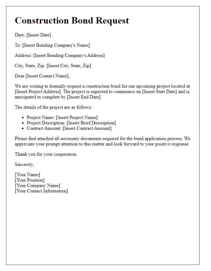 Letter template of Construction Bond Request