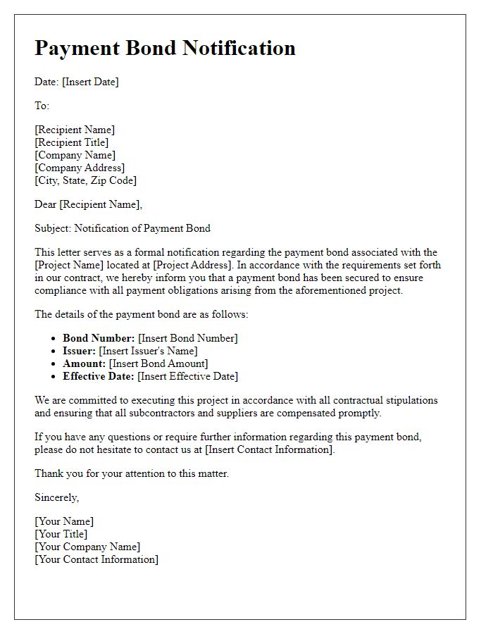 Letter template of Payment Bond Notification