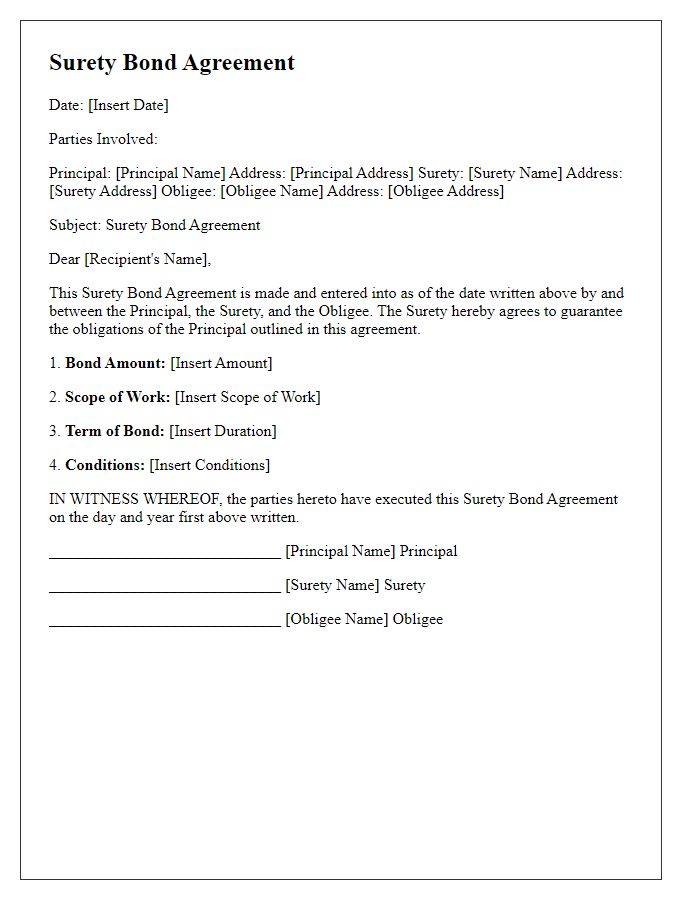 Letter template of Surety Bond Agreement