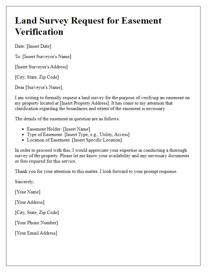 Letter template of land survey request for easement verification.