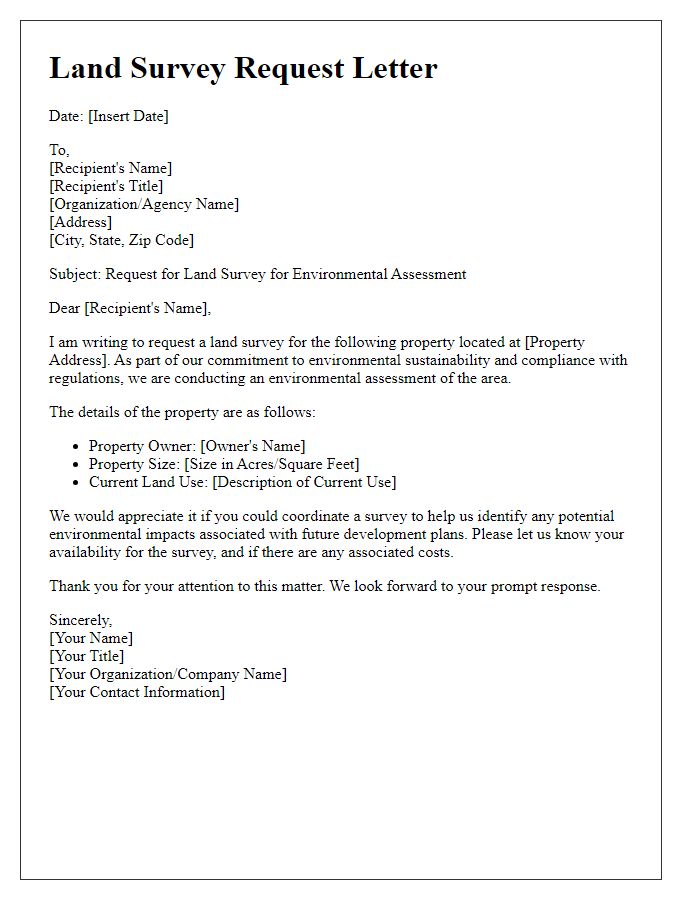 Letter template of land survey request for environmental assessment.