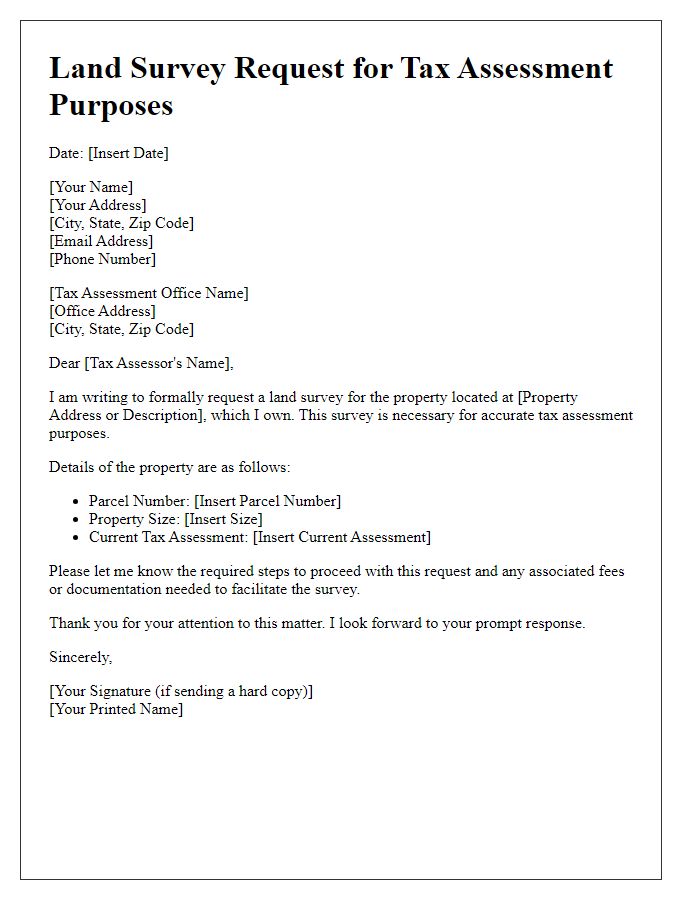 Letter template of land survey request for tax assessment purposes.