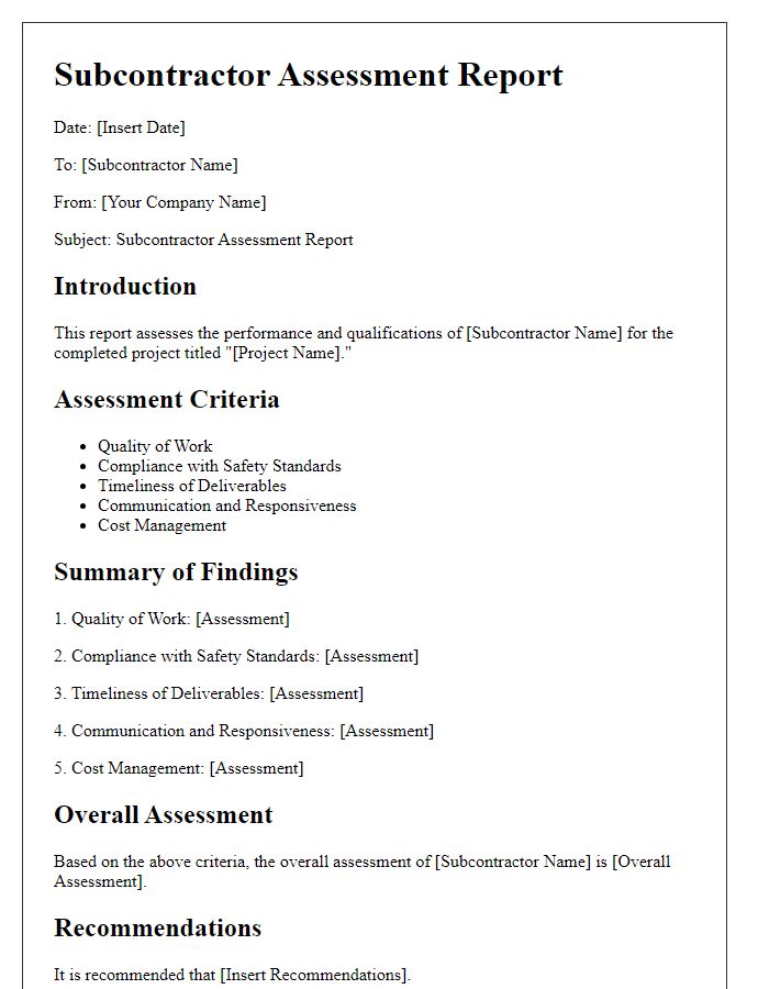 Letter template of subcontractor assessment report