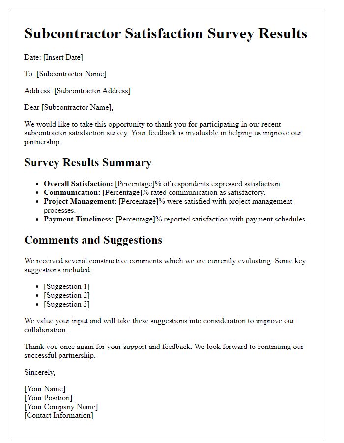 Letter template of subcontractor satisfaction survey results