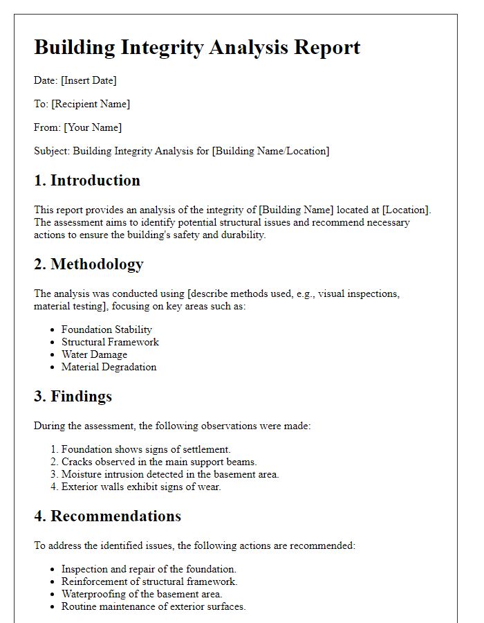 Letter template of building integrity analysis