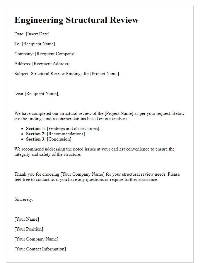 Letter template of engineering structural review