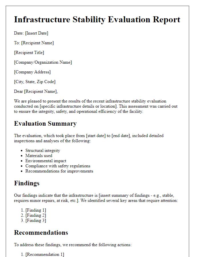 Letter template of infrastructure stability evaluation