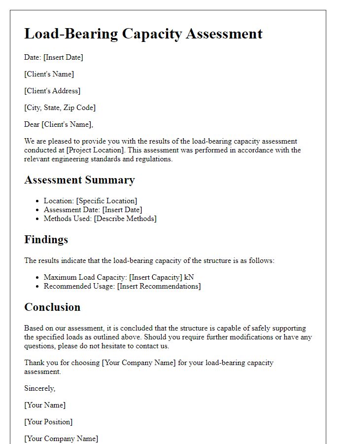 Letter template of load-bearing capacity assessment