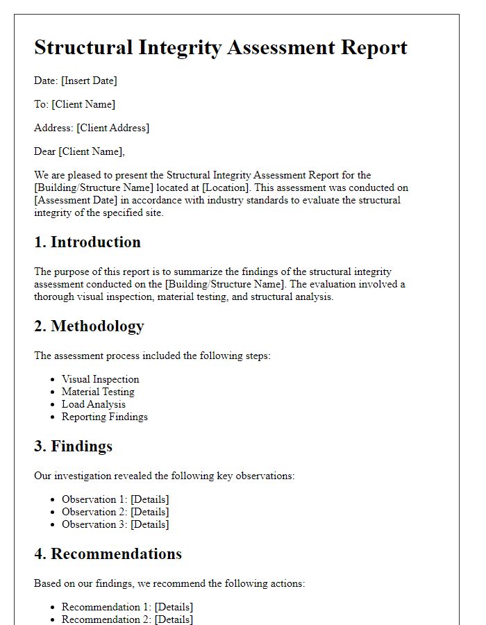 Letter template of structural integrity assessment report