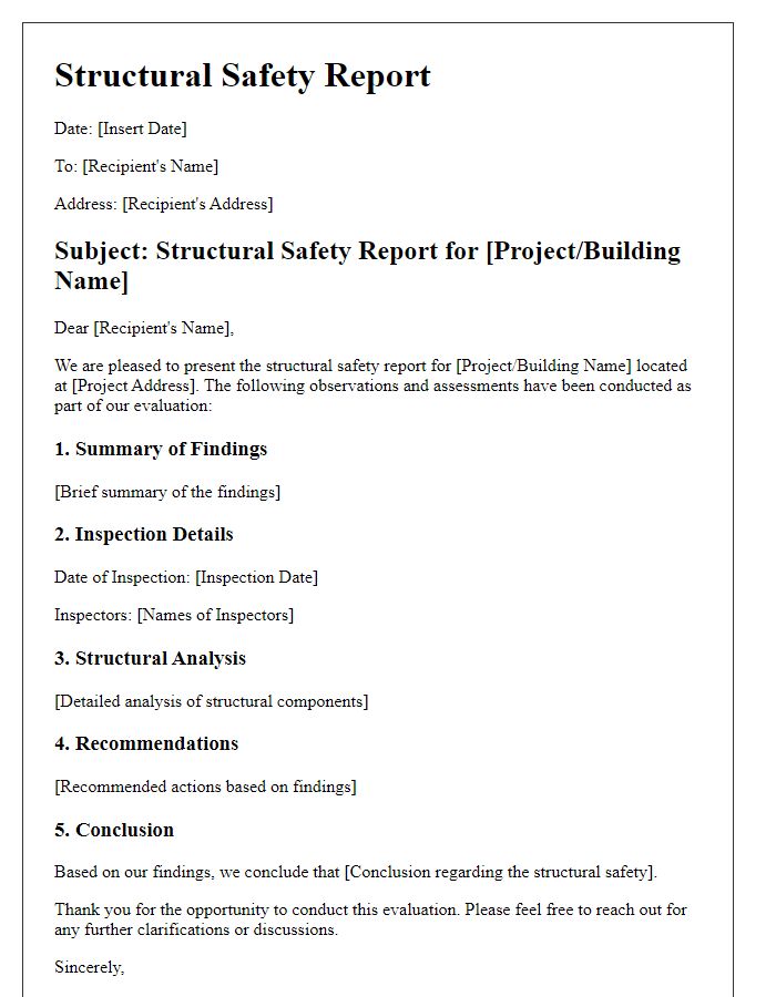 Letter template of structural safety report