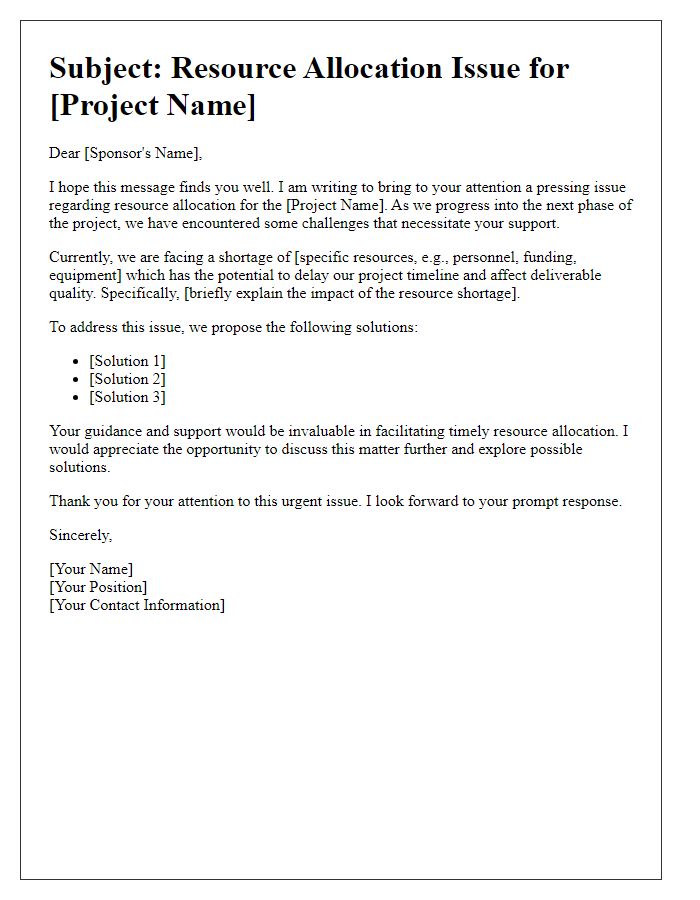 Letter template of resource allocation issue for project sponsors