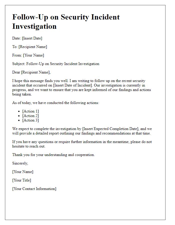 Letter template of follow-up on security incident investigation.