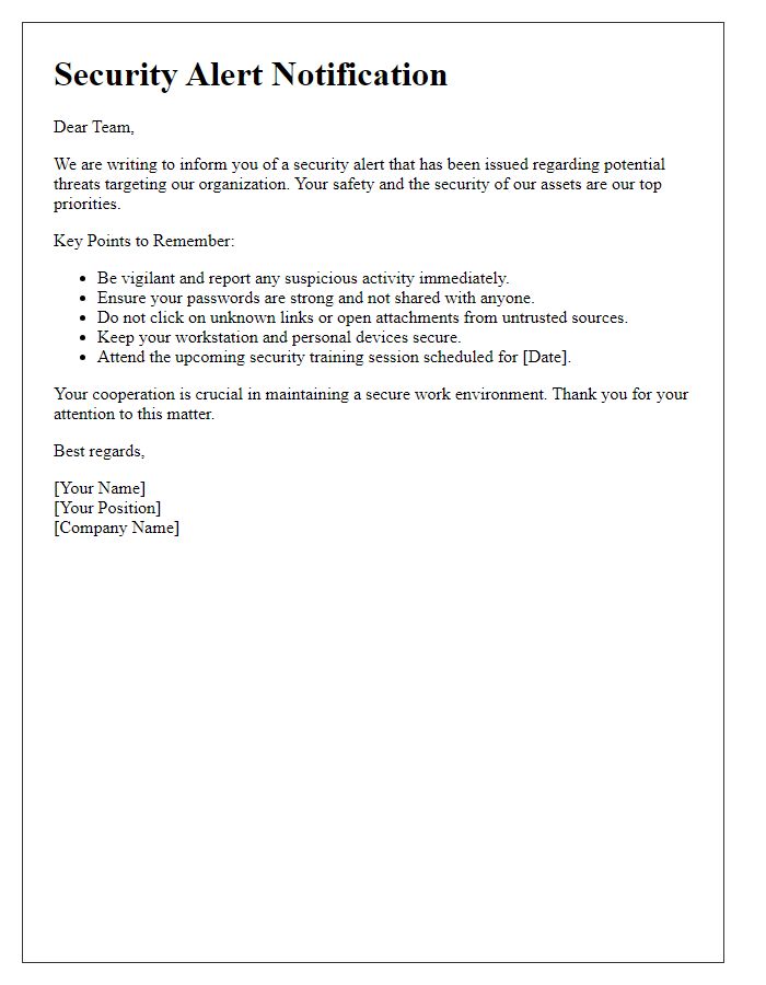 Letter template of security alert for employees.