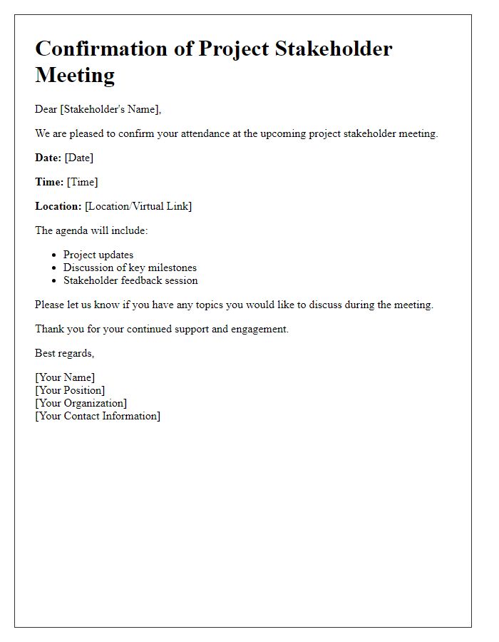 Letter template of confirmation for project stakeholder meeting