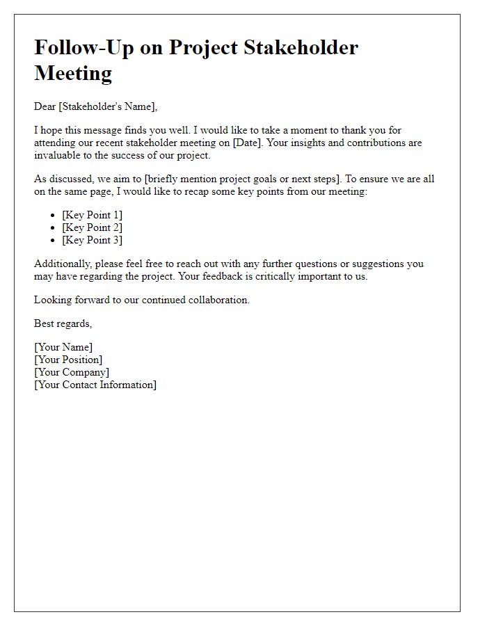 Letter template of follow-up for project stakeholder meeting