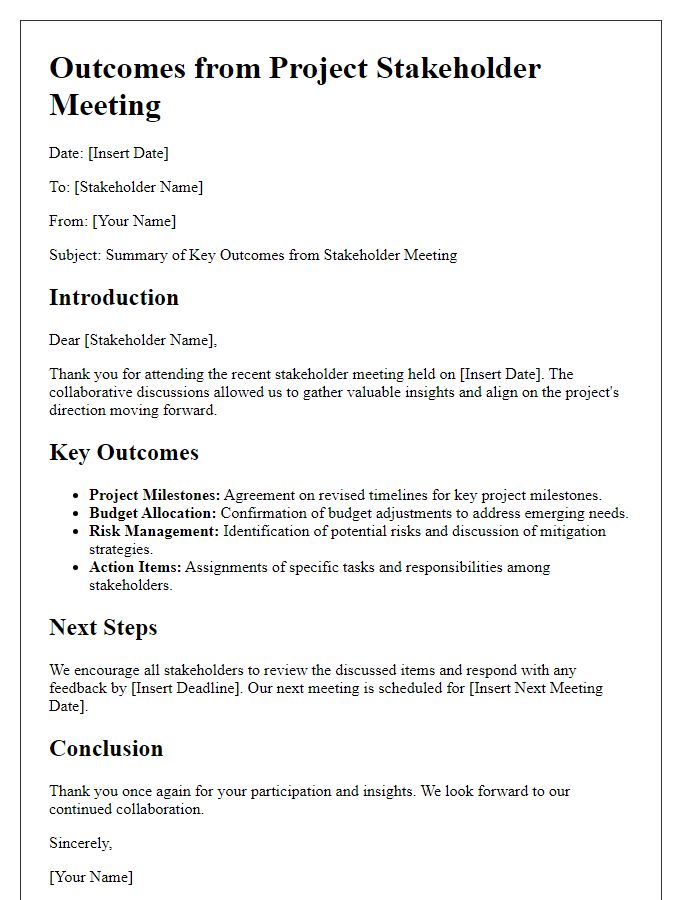 Letter template of outcomes from project stakeholder meeting