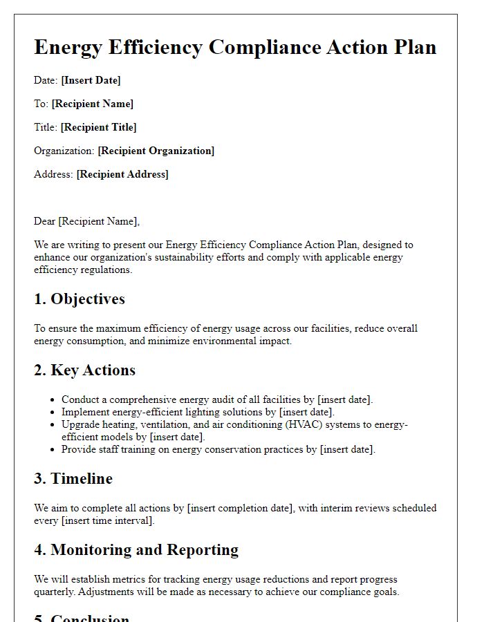 Letter template of energy efficiency compliance action plan