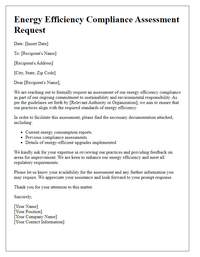 Letter template of energy efficiency compliance assessment request