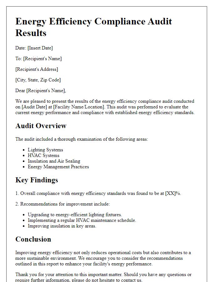 Letter template of energy efficiency compliance audit results