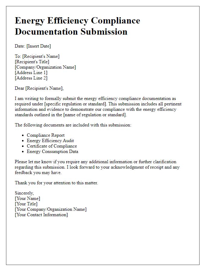 Letter template of energy efficiency compliance documentation submission