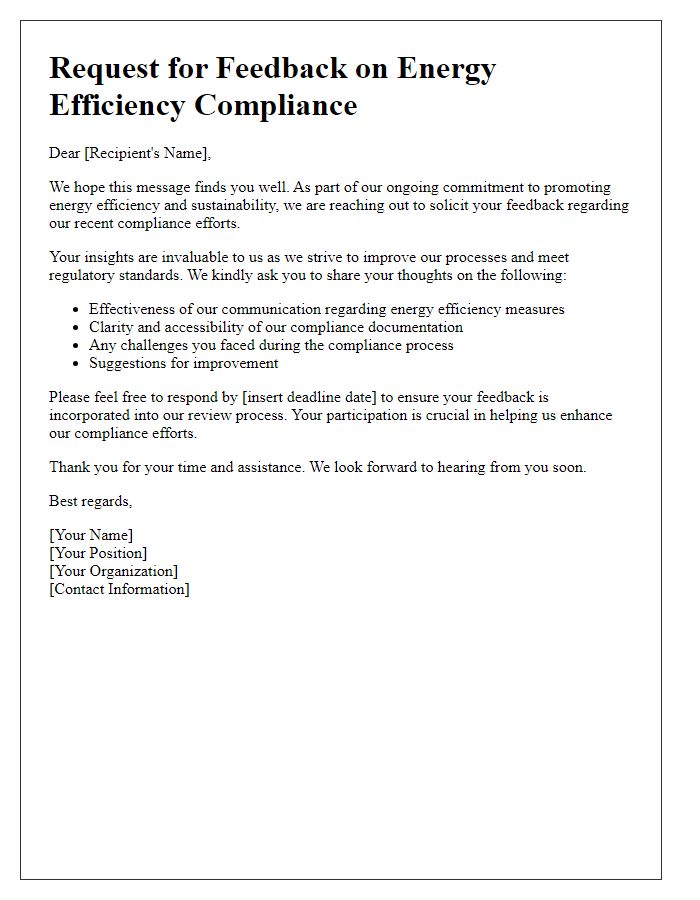 Letter template of energy efficiency compliance feedback solicitation