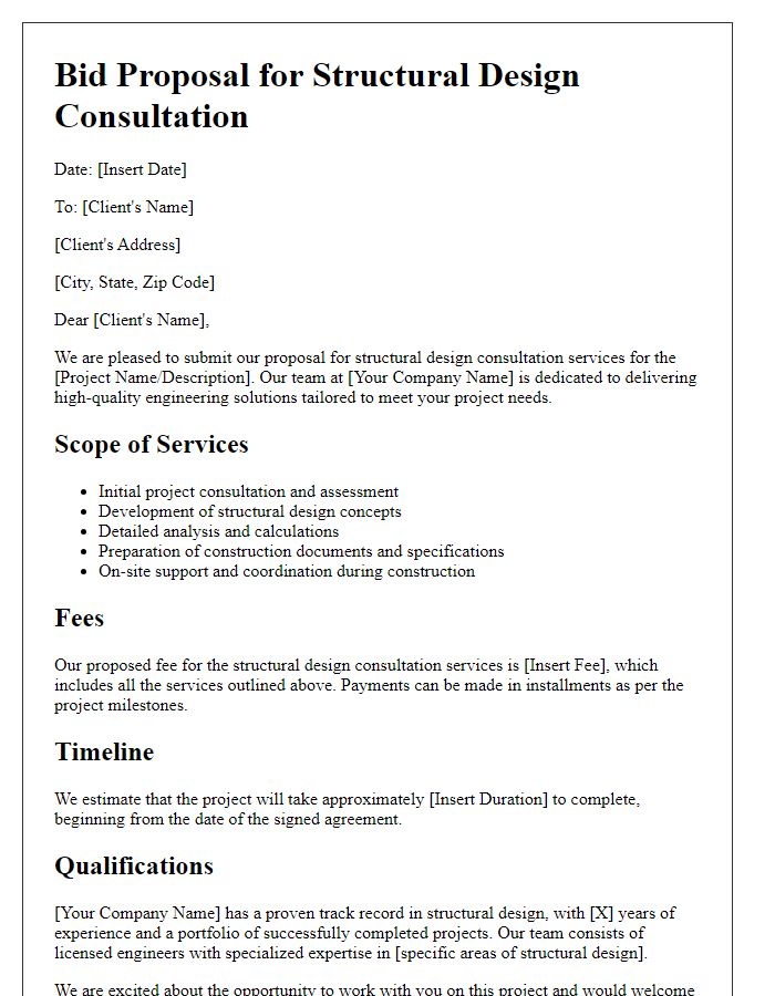 Letter template of bid for structural design consultation