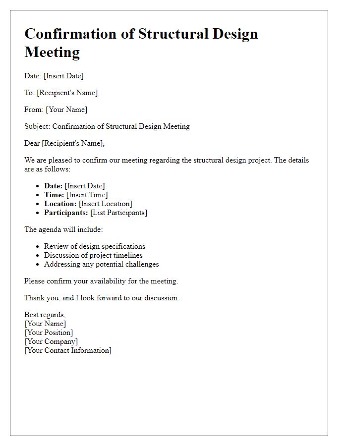 Letter template of confirmation for structural design meeting