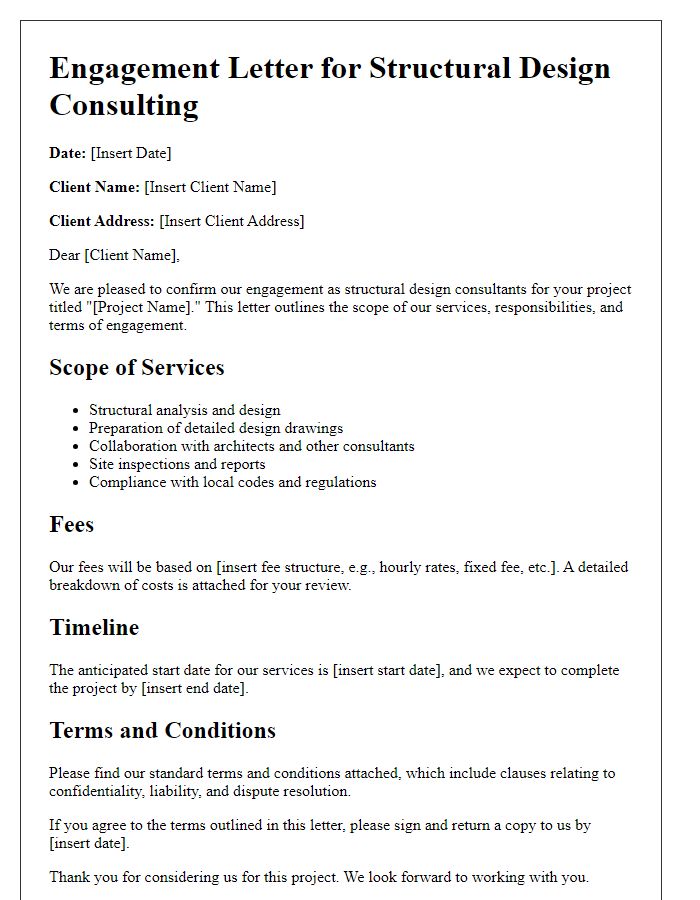 Letter template of engagement for structural design consulting