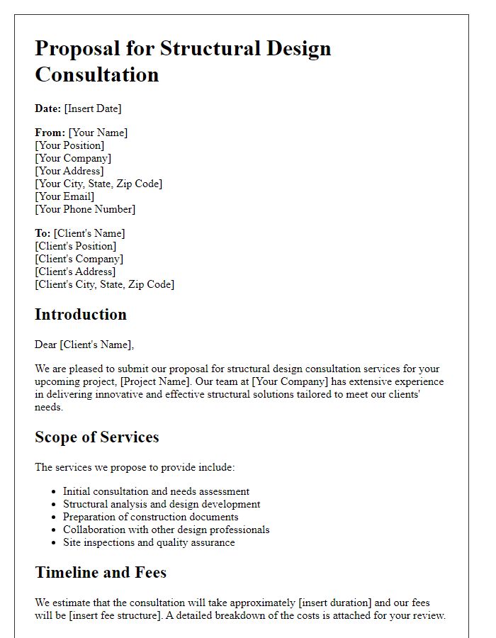 Letter template of proposal for structural design consultation