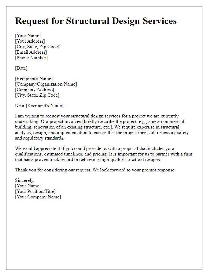 Letter template of request for structural design services