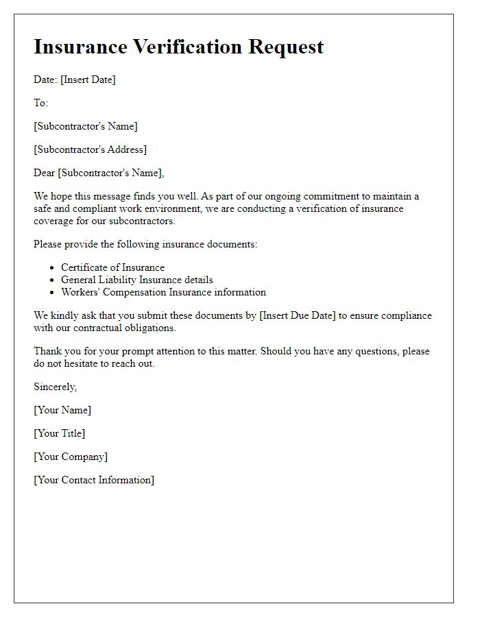 Letter template of subcontractor insurance verification request