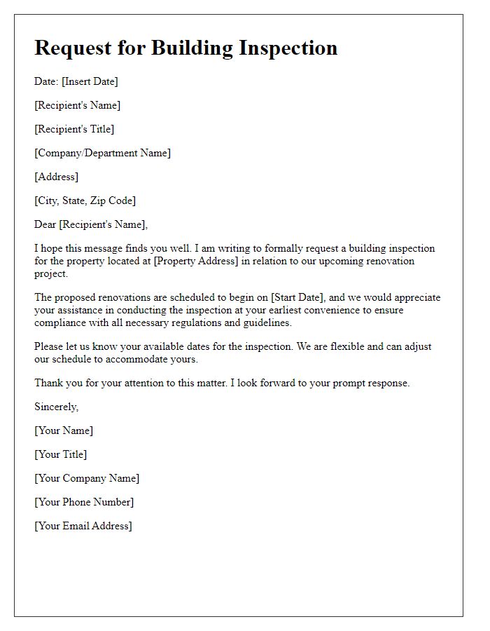 Letter template of arranging a building inspection for renovation purposes