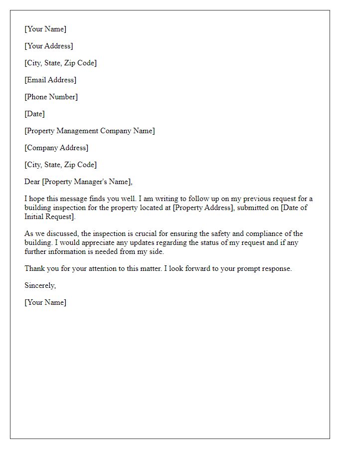 Letter template of following up on a building inspection request for property management