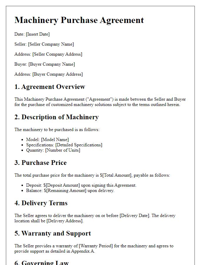 Letter template of machinery purchase agreement for customized machinery solutions