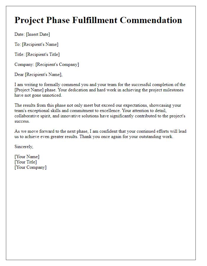 Letter template of project phase fulfillment commendation