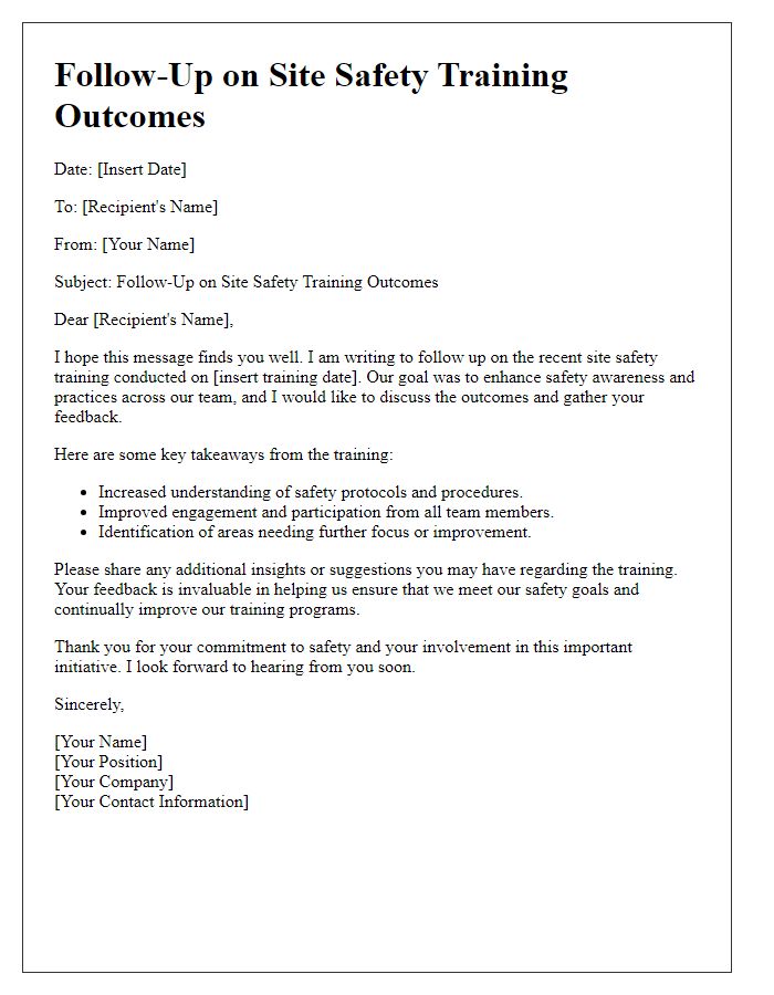 Letter template of follow-up on site safety training outcomes