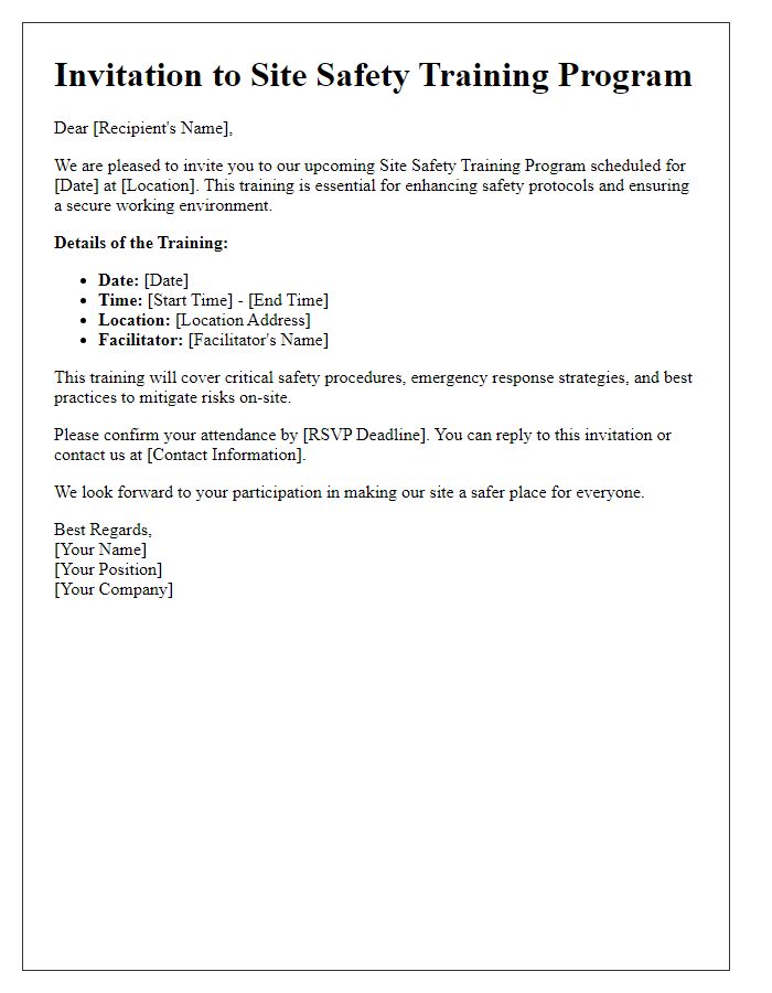 Letter template of invitation for site safety training program