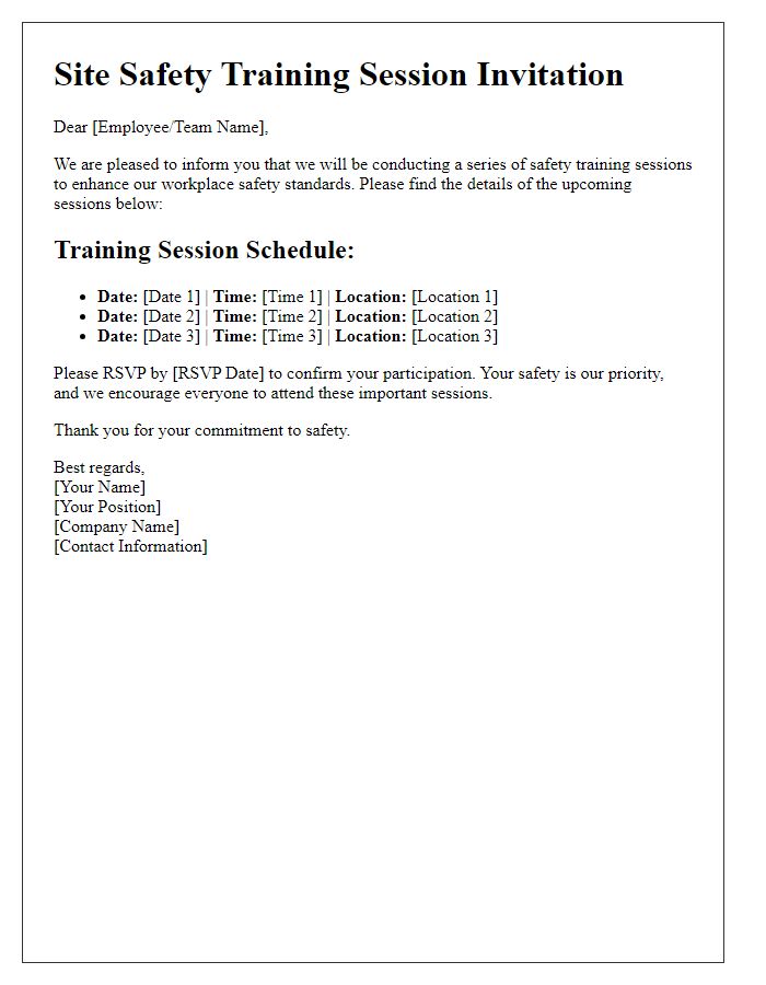 Letter template of scheduling for future site safety training sessions